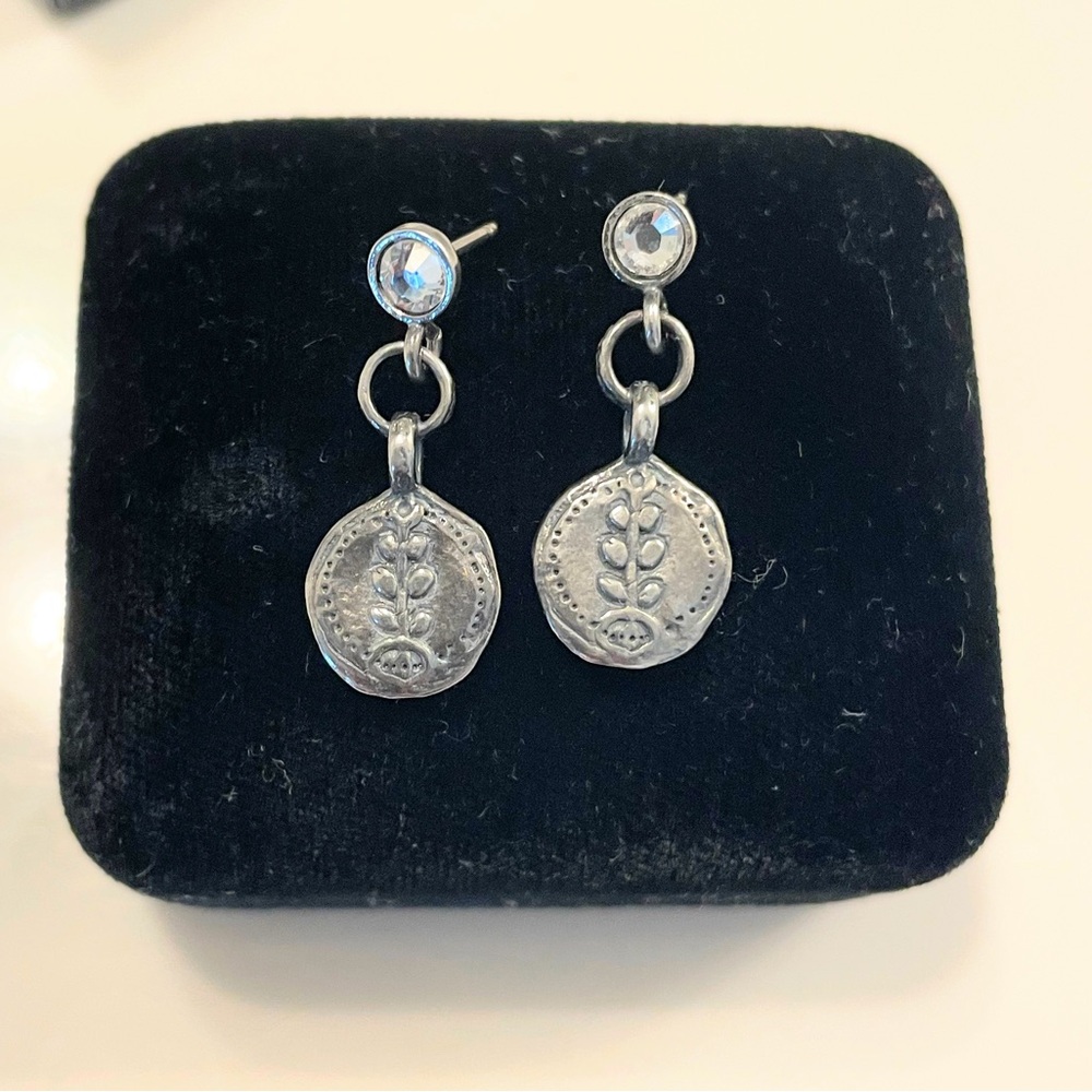 Silpada Sterling Silver Stamped Earrings with Swarovski Crystal Accents